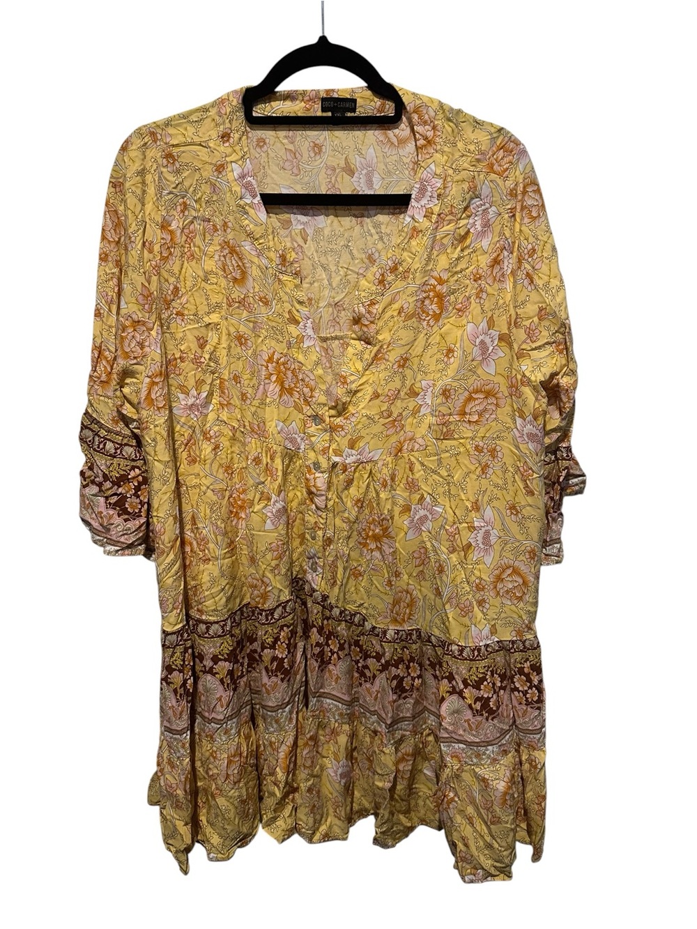 Coco + Carmen Yellow Floral Boho Babydoll Mini Dress